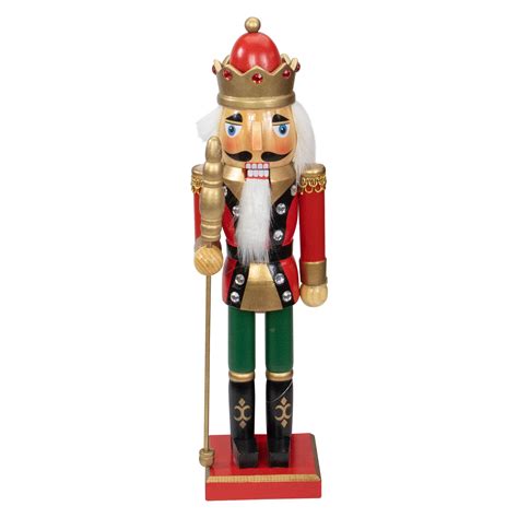 14 Decorative Red Green And Gold Wooden Christmas Nutcracker King With