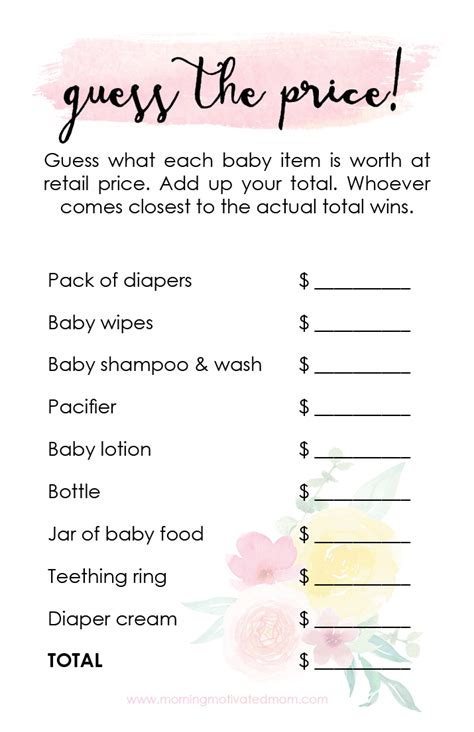There are many ways to find a way out for you. Printable Baby Shower Game: Guess The Price - Morning ...