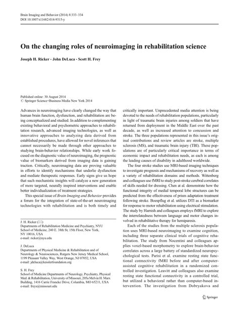 Pdf On The Changing Roles Of Neuroimaging In Rehabilitation Science
