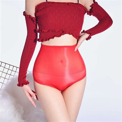 Women Oil Shiny Glossy Underwear Sheer Underpant Knickers High Waist