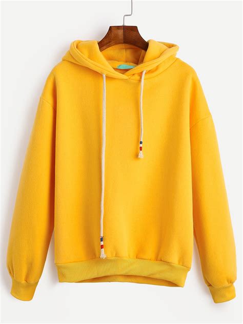 Yellow Drop Shoulder Drawstring Hooded Sweatshirt Yellow Clothes Hooded Sweatshirts Denim