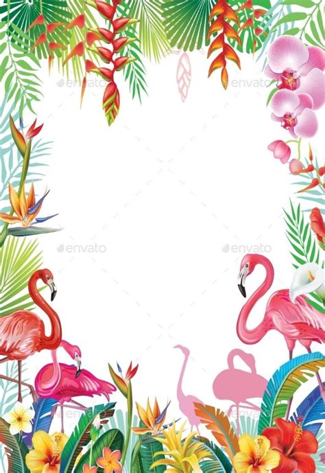Frame From Tropical Flowers And Flamingos Tropical Flamingo