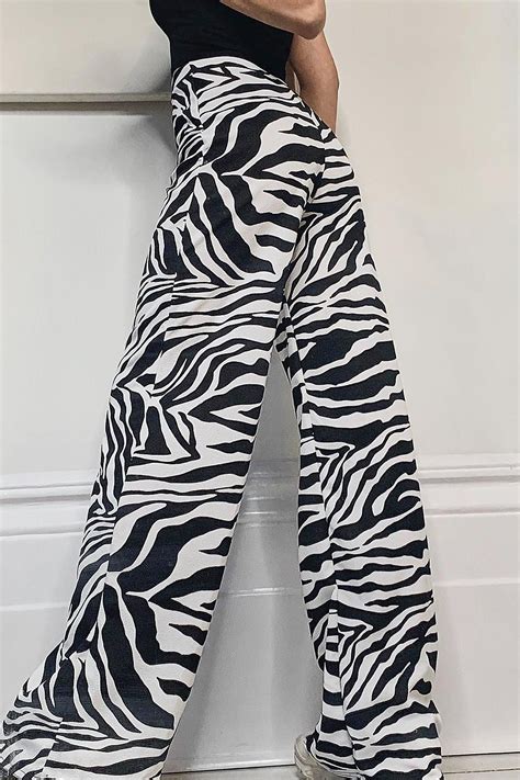 Zebra Print Wide Leg Pants In 2022 Printed Wide Leg Pants Fun Pants Womens Printed Pants