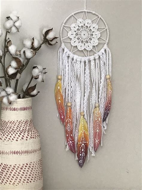 Boho Dream Catcher Colorful Wall Art Hand Painted Feathers Etsy
