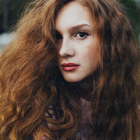 Portrait Of A Beautiful Ginger Woman With Freckles By Stocksy