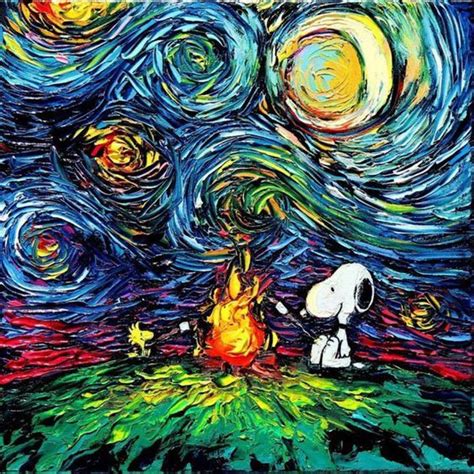 Starry Night Meets Pop Culture Fondo De Pantalla Snoopy Woodstock