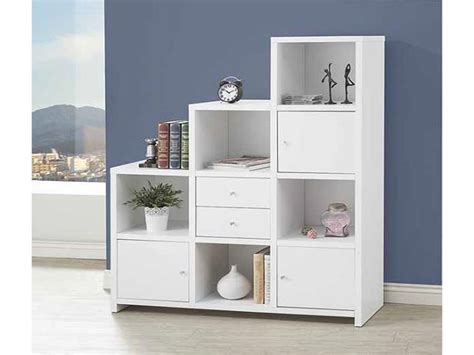 White Wood Bookcase With 2 Drawers And 3 Doors Shop For Affordable