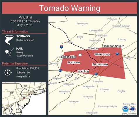 Nj Weather Tornado Warning Issued In Central Jersey