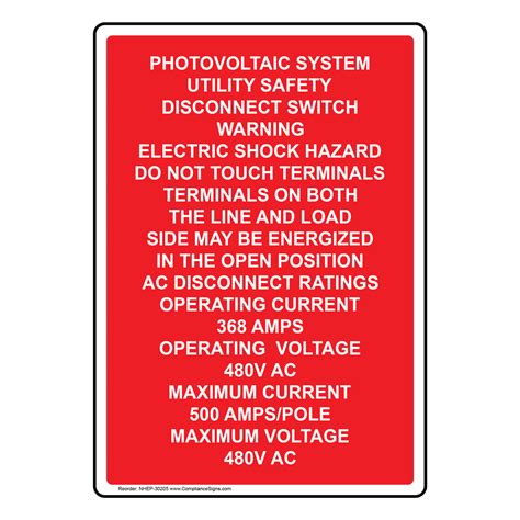 Portrait Photovoltaic System Utility Safety Sign Nhep 30205