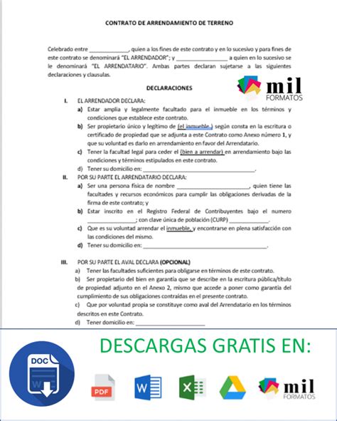 Descargar Contrato De Arrendamiento Para Imprimir Y Llenar