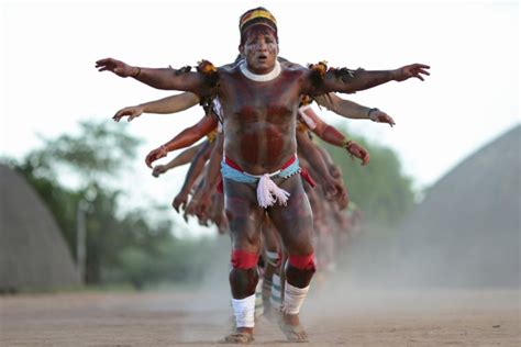 yawalapiti tribe living traditionally in the amazonian jungle of brazil