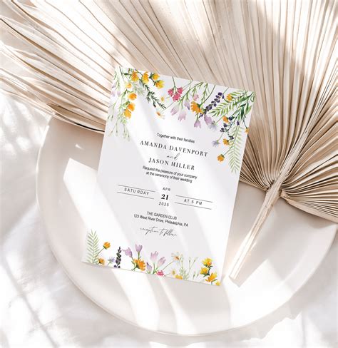 Wildflowers Wedding Invitation Printable Boho Floral Invite Templates