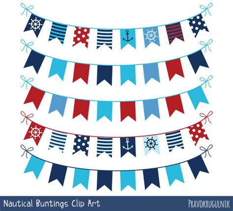Nautical Bunting Clipart Red Blue Nautical Banner Clip Art Etsy