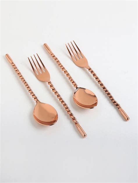 Buy Rose Golden Stainless Steel Twirl Cutlery Set Of 4 Online At