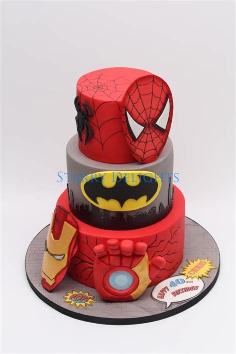 Today is my son's 8th birthday. Superhero cake - ironman, batman, spiderman - Cake by ...