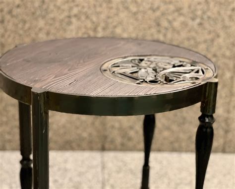 Steampunk Coffee Table Made With Treated Wood And Iron Elements The