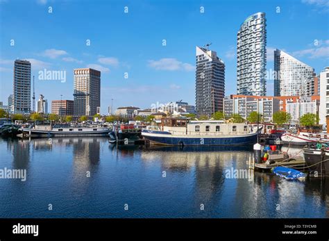 Poplar Dock Marina In East London Uk With New Apartment Buildings