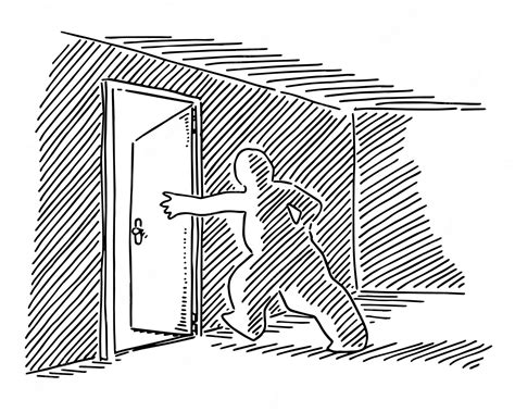 Premium Vector Drawing Of A Person Opening A Door