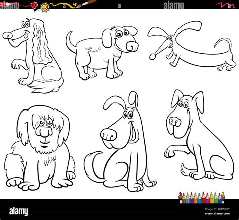 Black And White Cartoon Illustration Of Funny Dogs Comic Animal