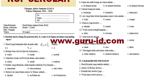 Vi (enam) pendidikan agama sekolah : soal agama islam kelas 6 semester 1 dan kunci jawaban ...