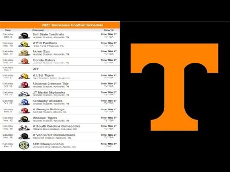 TENNESSEE VOLS COLLEGE FOOTBALL SCHEDULE PREVIEW Win Big Sports