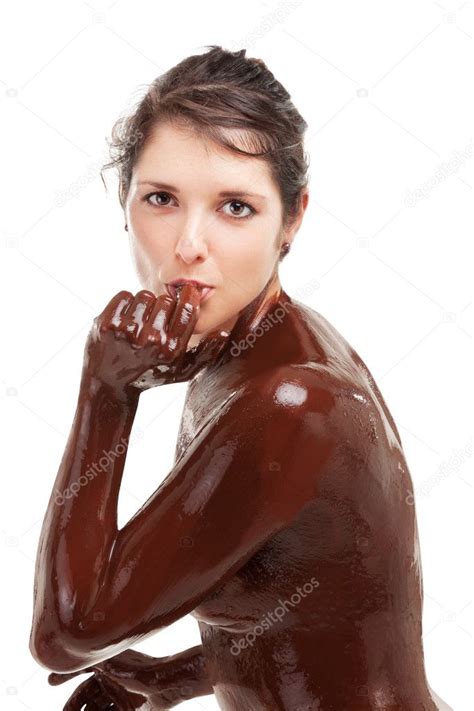 Mulher Coberta De Chocolate Creme Doce Fotografias De Stock