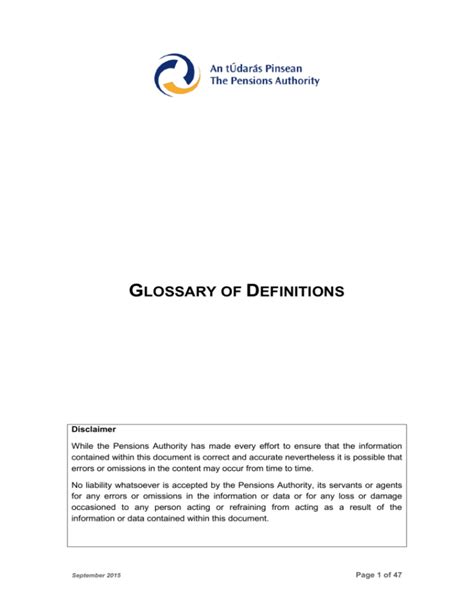 Glossary Of Definitions 2015