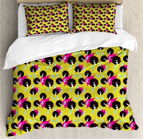 disco party queen size duvet cover set retro 80s theme girls with black curly afro hair and