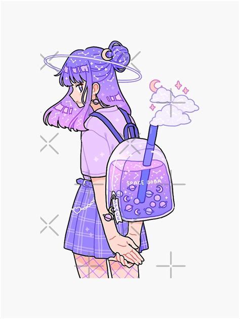 Space Boba Backpack Sticker By Freshbobatae In 2022 Girls Cartoon Art