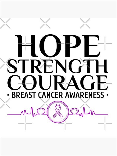 Hope Strength Courage Breast Cancer Awareness Pink Ribbon Poster For