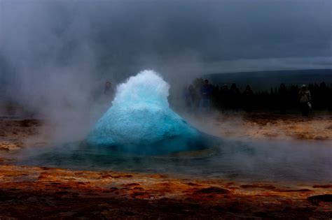Strokkur Fountain Geyser Just Before The Eruption Iceland It Erupts