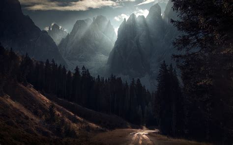 Wallpaper Sunlight Landscape Forest Mountains Night