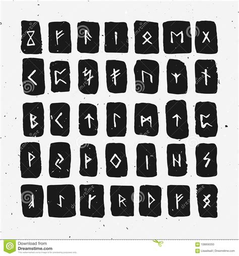 Set Of Old Norse Scandinavian Runes Carved In Wood Runic Alphabet