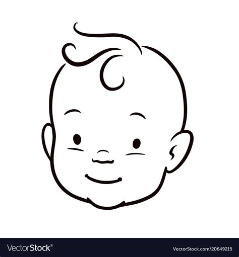 Baby Face Black And White Simple Line Cartoon Vector Image