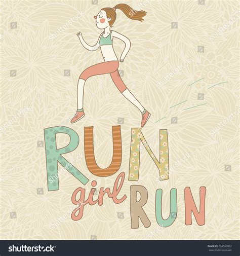 Run Girl Run Cute Cartoon Girl Stock Vector 134583812