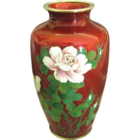 Vintage Japanese Pigeon Blood Floral Cloisonne Vase- 7 1/4 Inches from ...