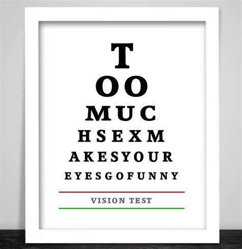 Funny Eye Chart A Rude Print Poster Too Much Sex Eyes Funny Vision