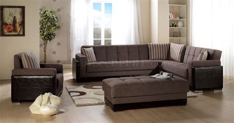 Especially for homes big on cosy but small on space. Brown Fabric & Leatherette Base Sectional Sofa Bed w/Storage
