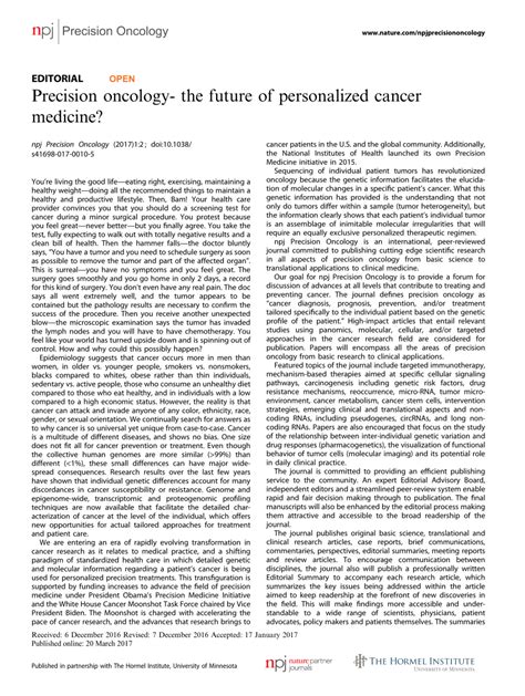 Pdf Precision Oncology The Future Of Personalized Cancer Medicine