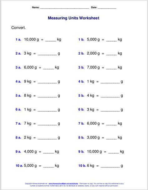 4th Grade Worksheet Unit Conversion