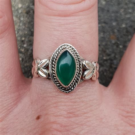 Zilveren Ring Met Marquise Groene Onyx Zilveren Edelsteen Ringen