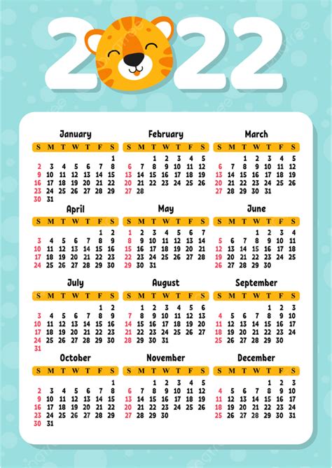 Gambar Kalender Untuk Tahun 2022 Dengan Simbol Harimau Lucu Dari Poster