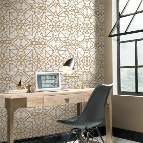 Check the wallpaper manufacturer's instructions to ensure the product will stick to your type of walls. SHATTER GEOMETRIC WHITE/GOLD PEEL & STICK WALLPAPER |Peel ...