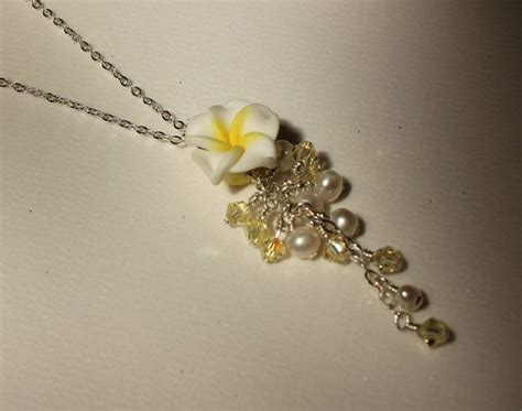 Polymer Clay Plumeria Bead Necklace With Freshwater Pearls And