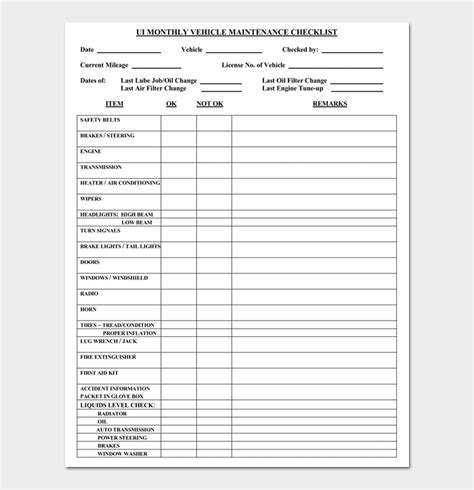 Monthly Maintenance Checklist Template