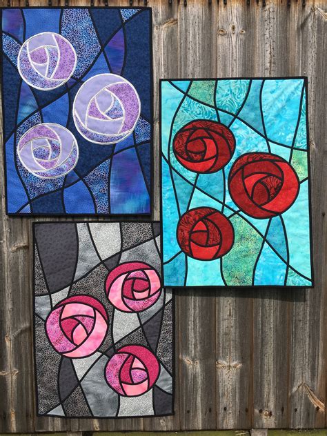 Stained Glass Roses Kit With Bias Tape Oliven Patchwork Quilting And Felting Stained Glass