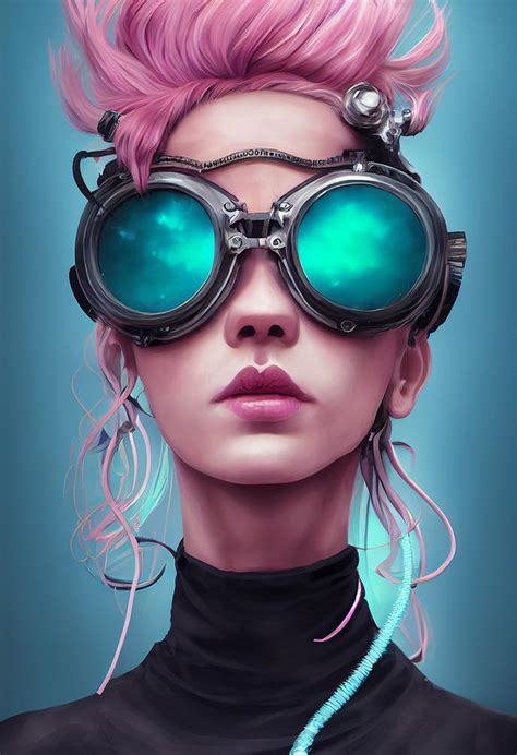 Beautiful Cyberpunk Female Mad Scientist Hyperdetailed Goggles White Lab Coat D Artwork Pink