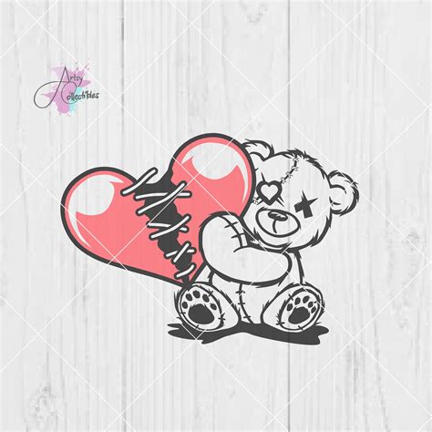 Torn Heart Teddy Ripped Teddy Cute Teddy Teddy Bear Svg Etsy Uk