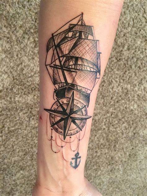 Ship Anchor And Compass Tattoo Arm Tattoos For Guys Leg Tattoos