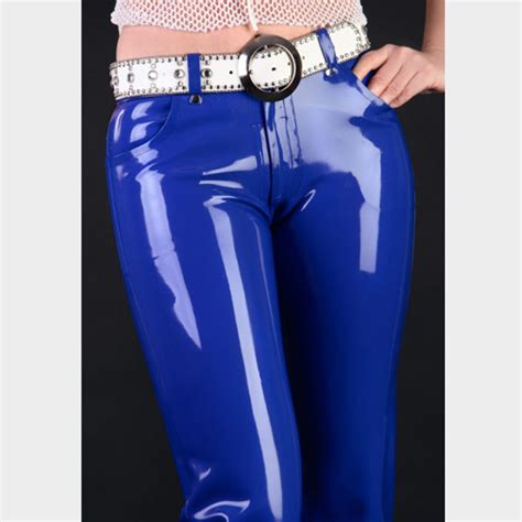 Latex Rubber Rubber Women Sexy Tight Hip Pants Trousers Navy Blue Size